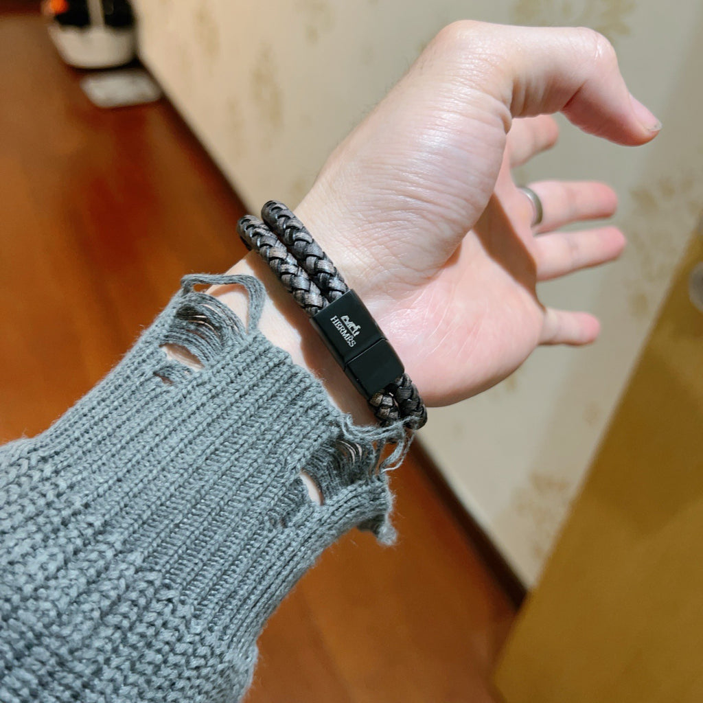 Hermès Black Braided Silver-Tone H Bracelet - album image 4