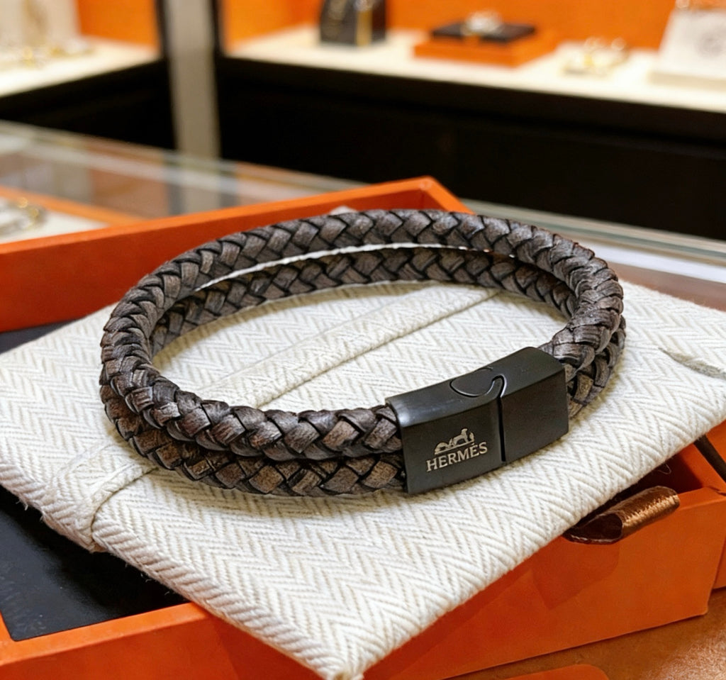 Hermès Black Braided Silver-Tone H Bracelet - album image 2