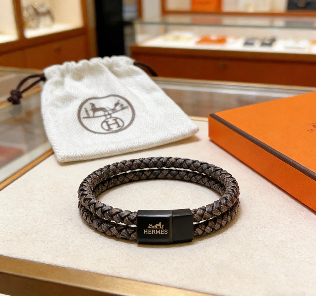 Hermès Black Braided Silver-Tone H Bracelet - album image 8