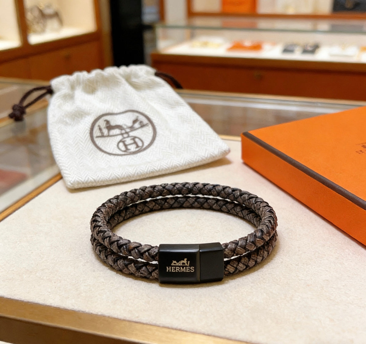 Hermès Black Braided Silver-Tone H Bracelet - album image 8