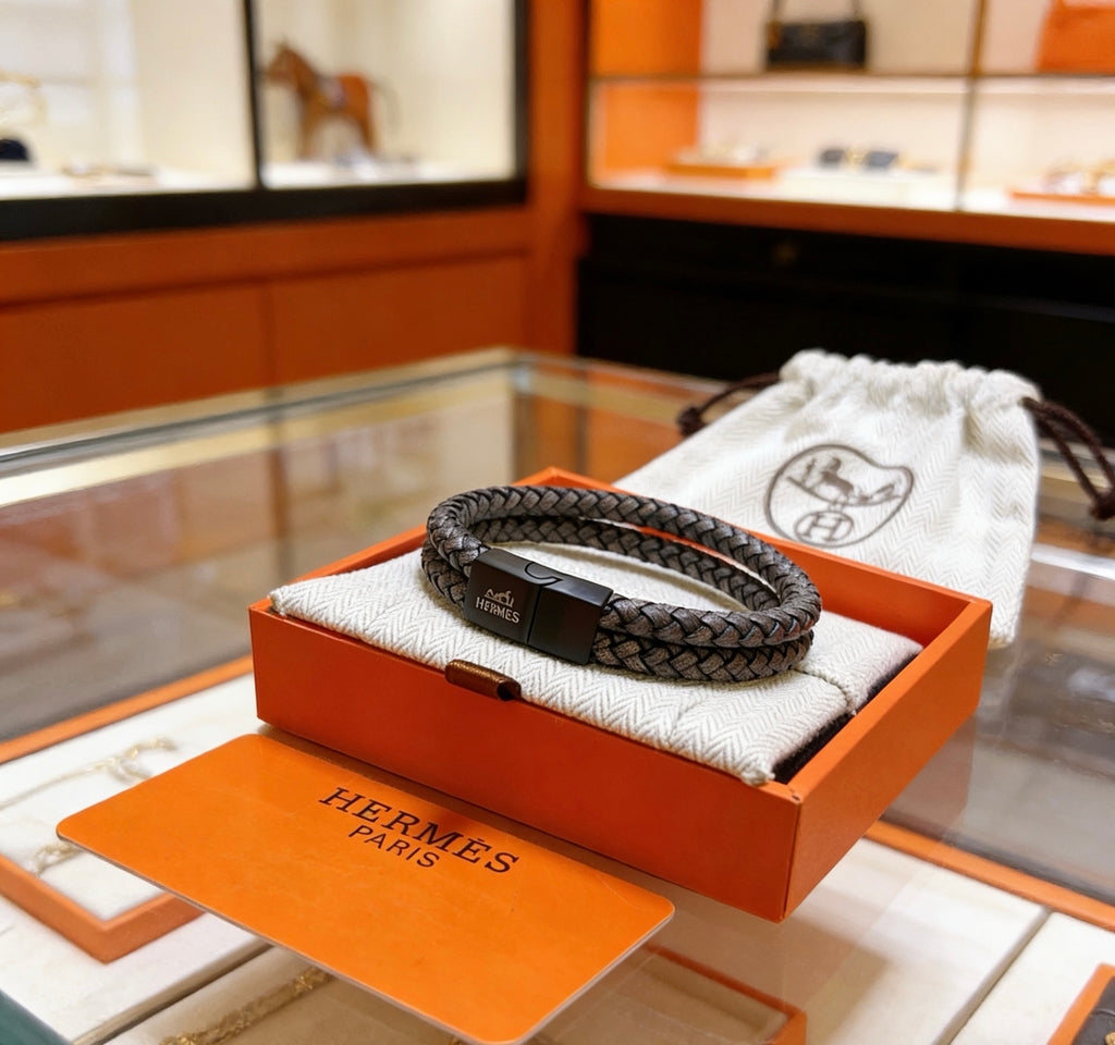 Hermès Black Braided Silver-Tone H Bracelet - album image 6