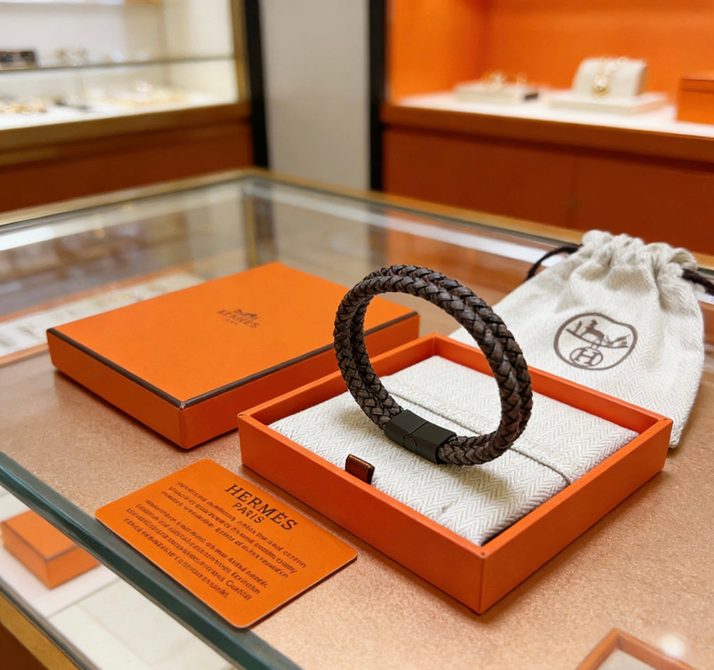 Hermès Black Braided Silver-Tone H Bracelet - album image 5