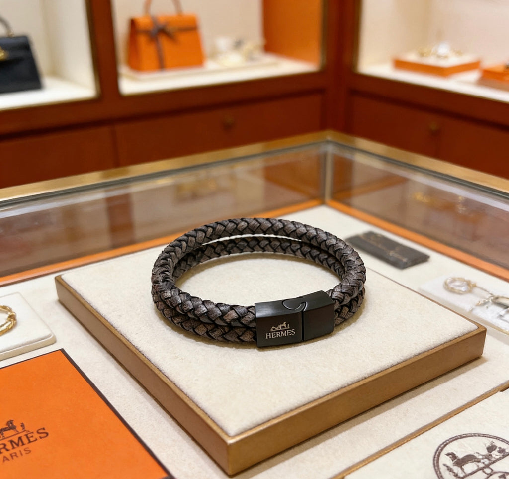 Hermès Black Braided Silver-Tone H Bracelet - album image 9