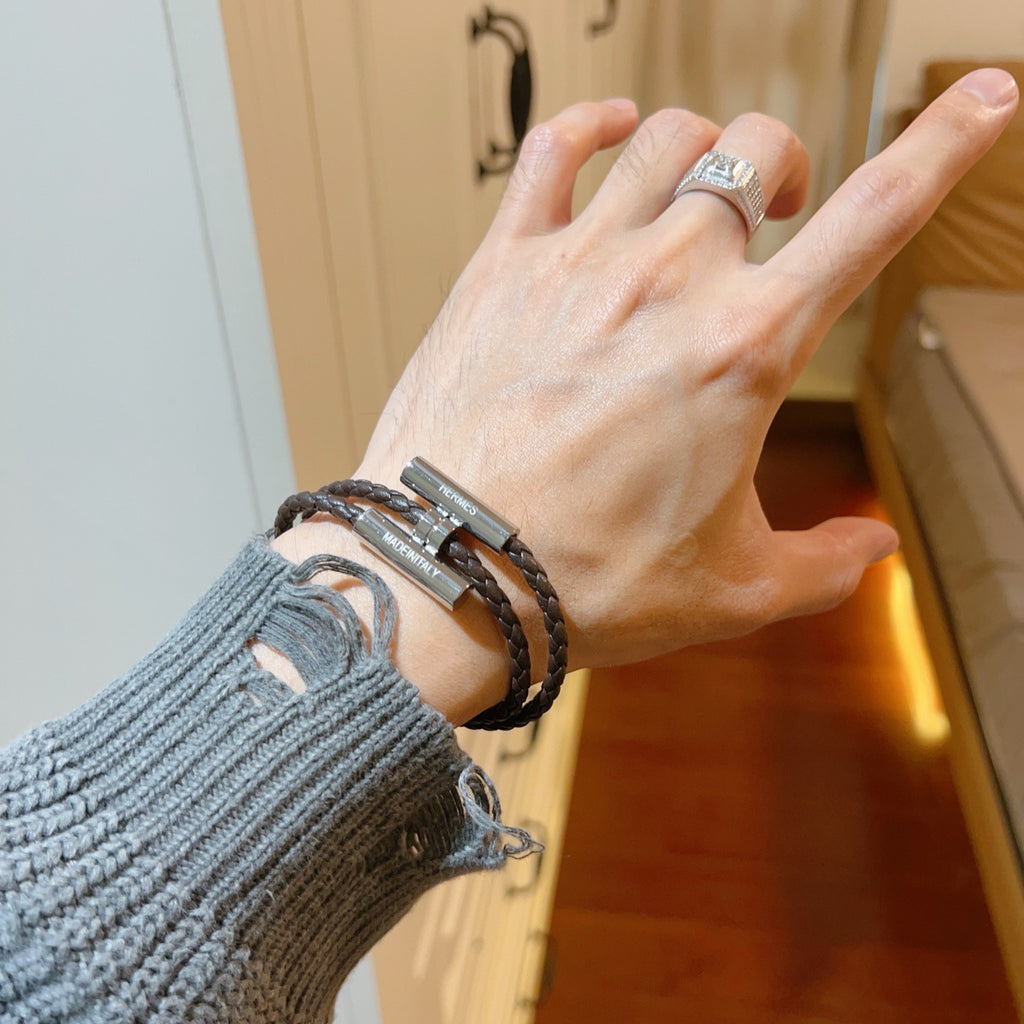 Hermès Black Leather H Cuff Bracelet - album image 3