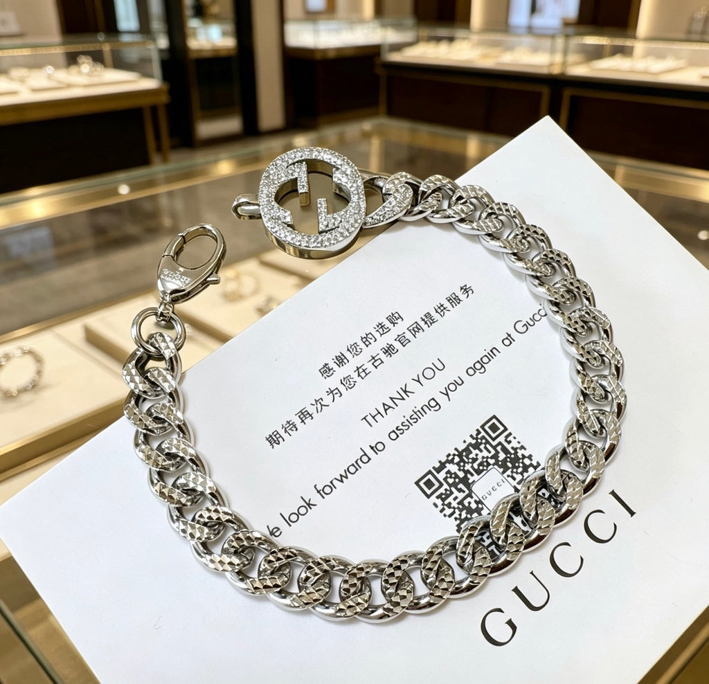 Gucci Silver-Tone Cuban Link Bracelet with G Charm - album image 6