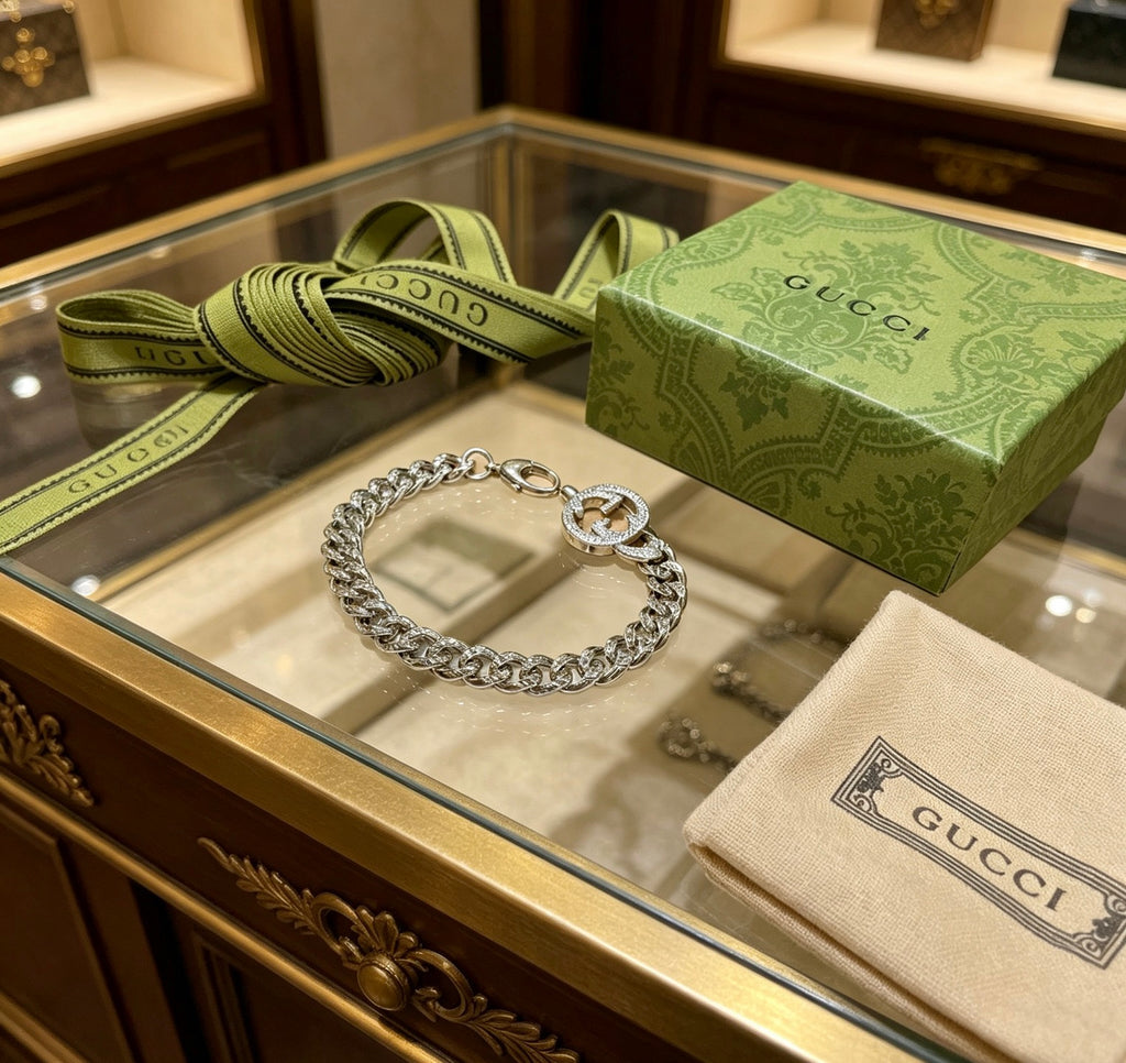 Gucci Silver-Tone Cuban Link Bracelet with G Charm - album image 5