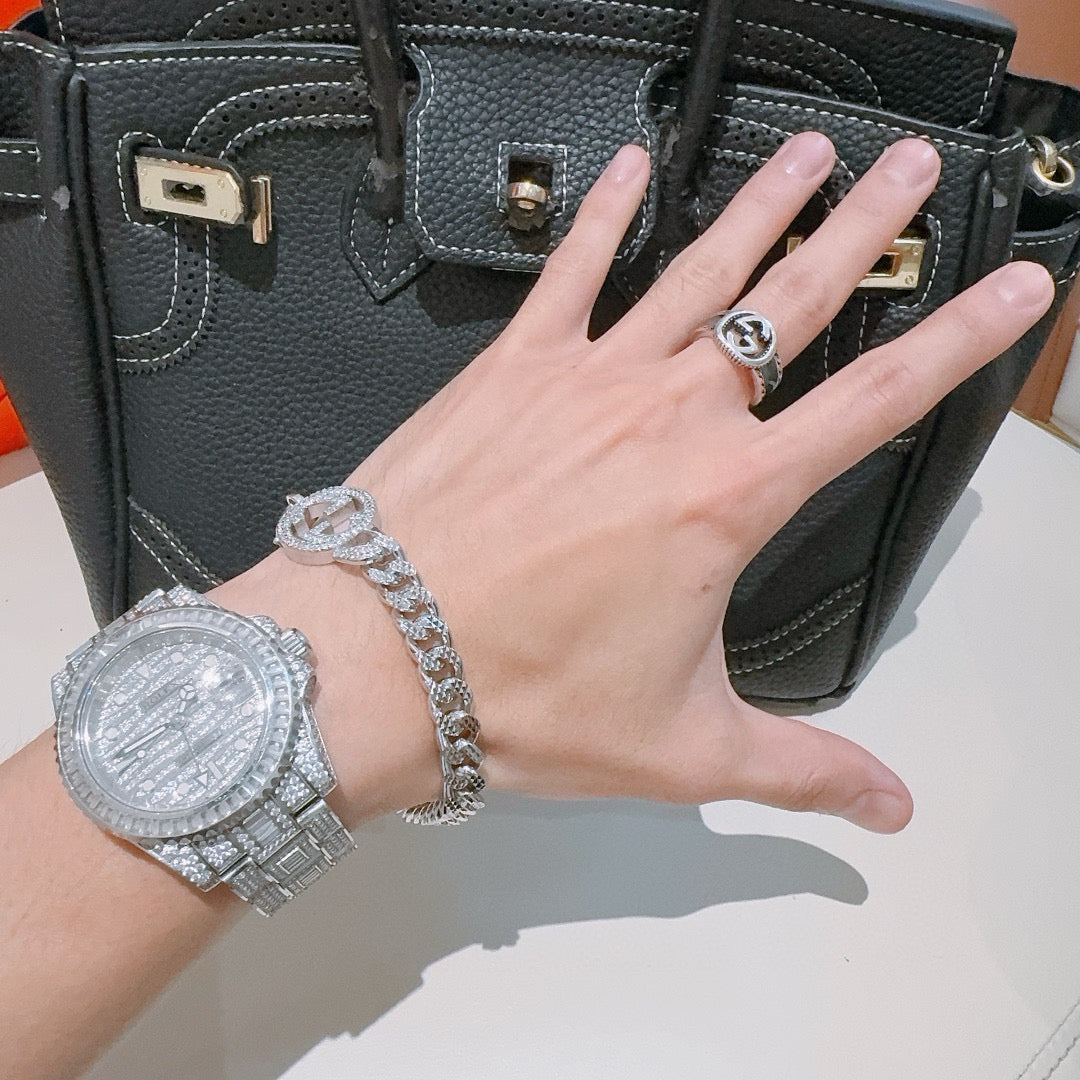 Gucci Silver-Tone Cuban Link Bracelet with G Charm - album image 3