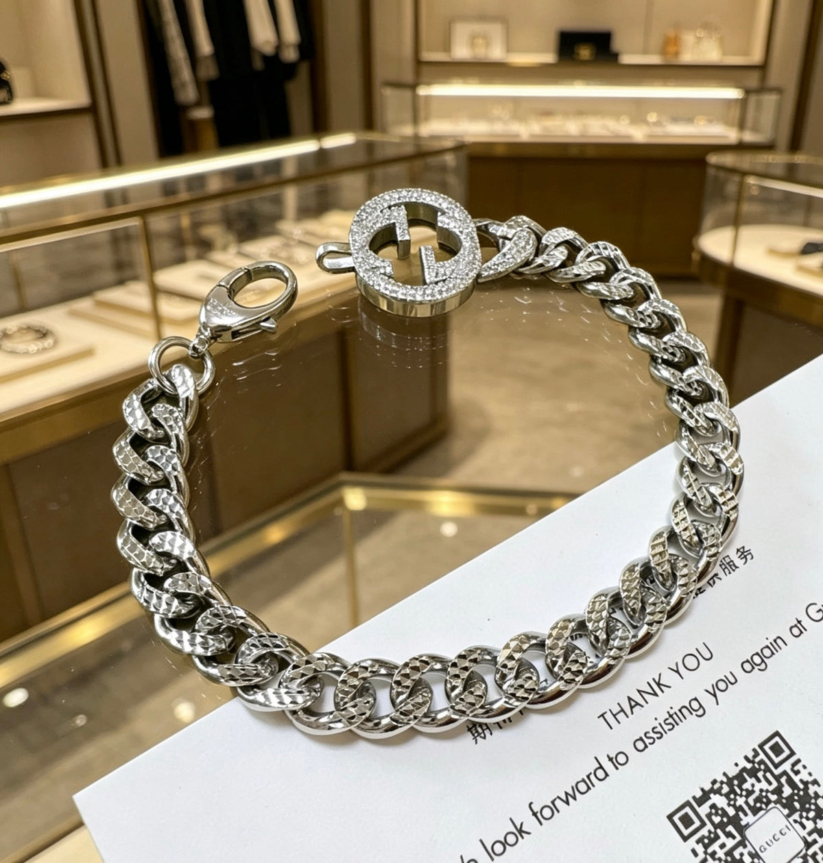 Gucci Silver-Tone Cuban Link Bracelet with G Charm - album image 8