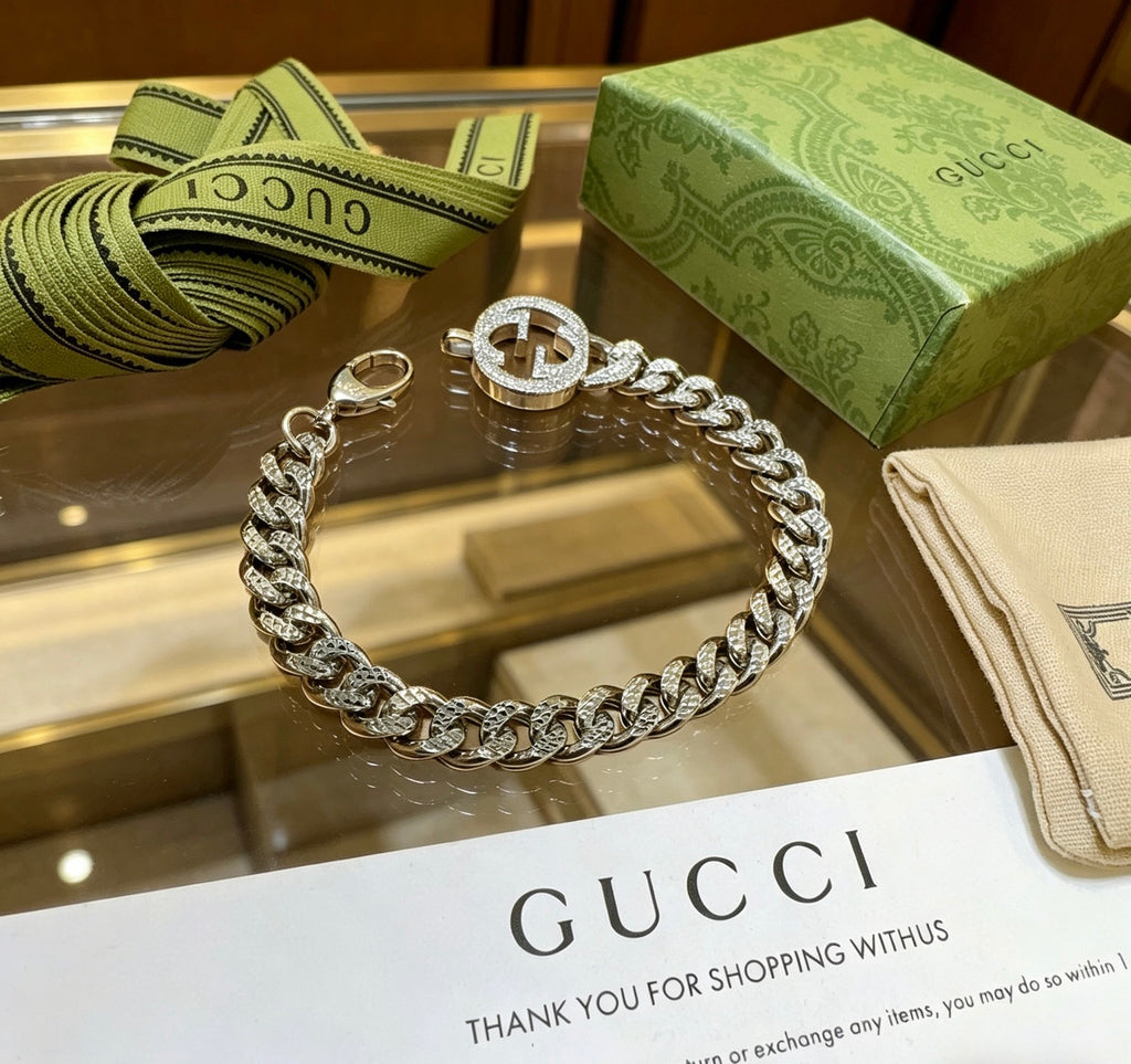 Gucci Silver-Tone Cuban Link Bracelet with G Charm - album image 2