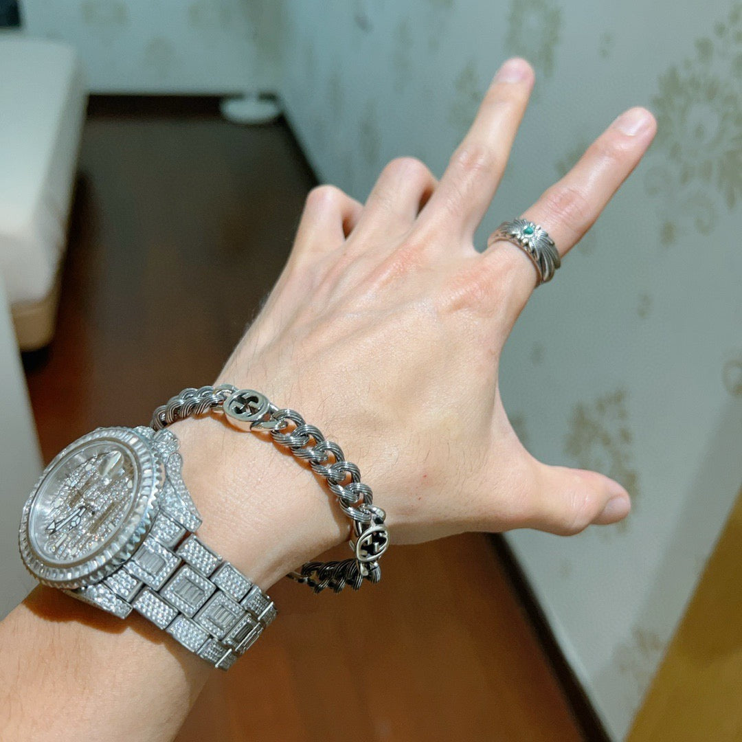 Gucci Dark Silver-Tone Textured Link Bracelet - album image 3