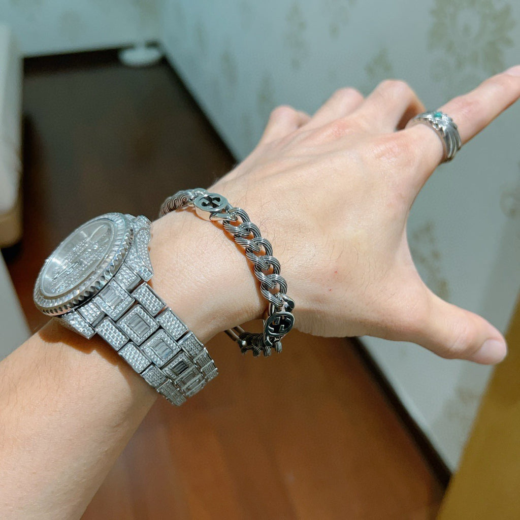Gucci Dark Silver-Tone Textured Link Bracelet - album image 4