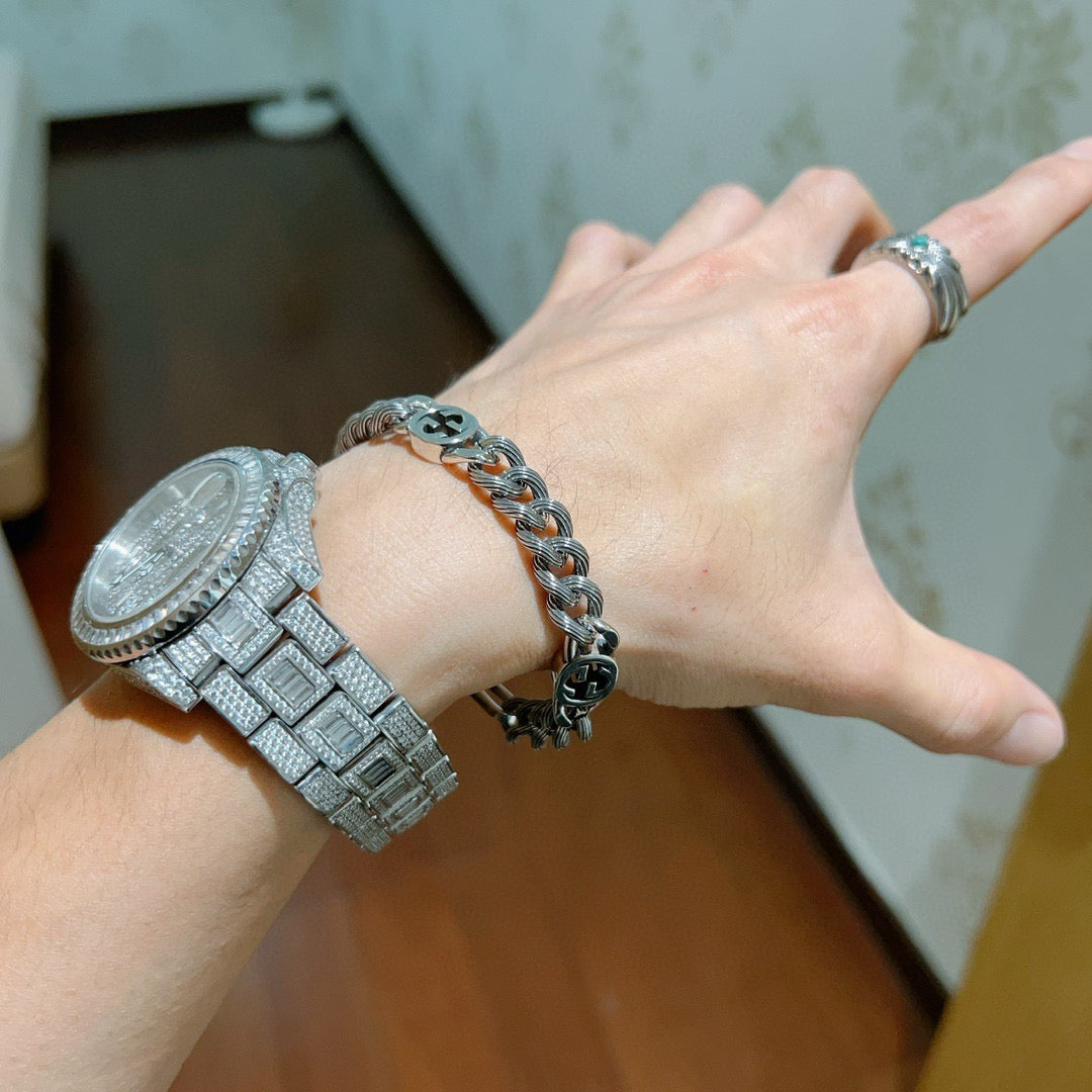 Gucci Dark Silver-Tone Textured Link Bracelet - album image 4