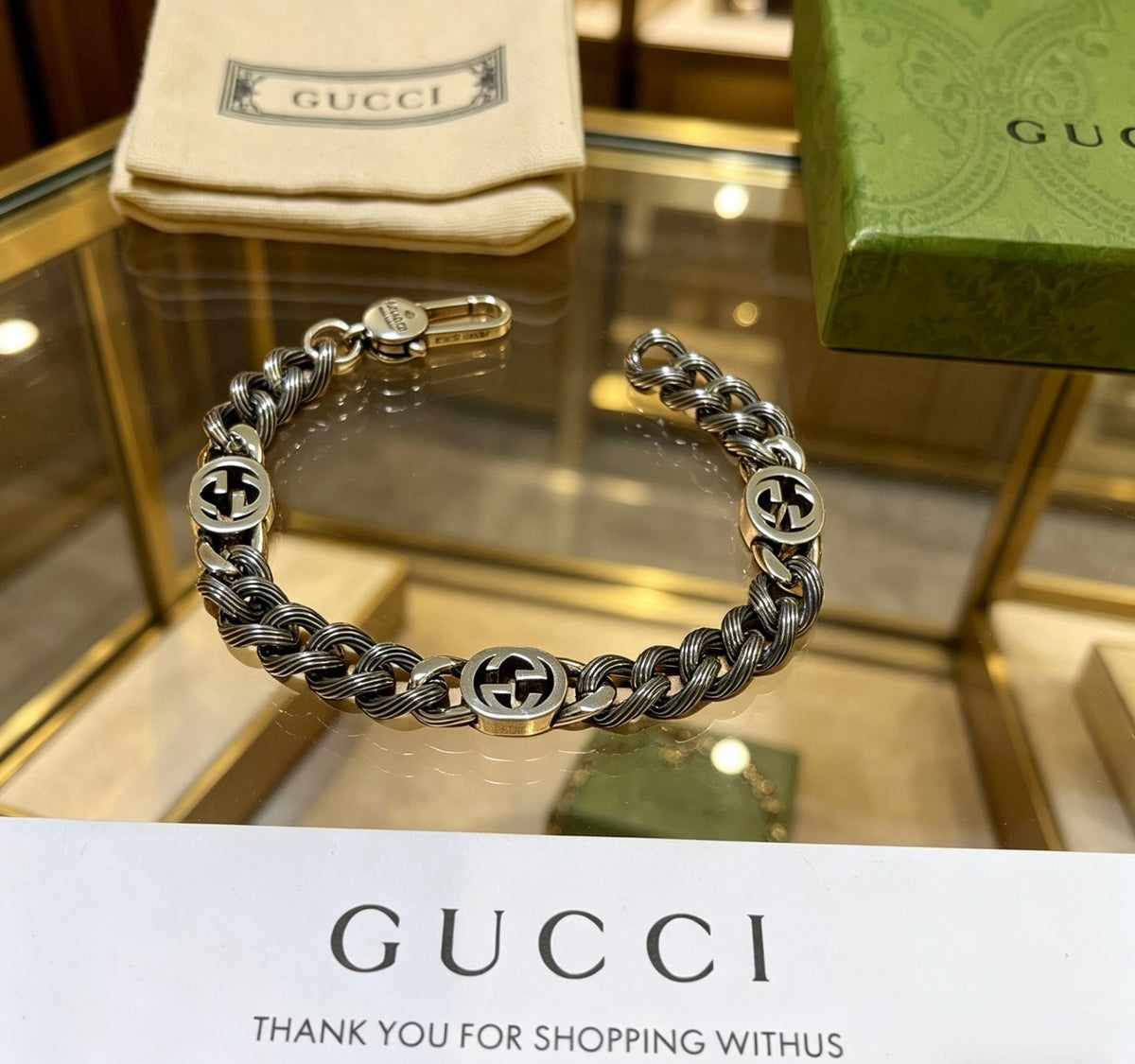Gucci Dark Silver-Tone Textured Link Bracelet - album image 8
