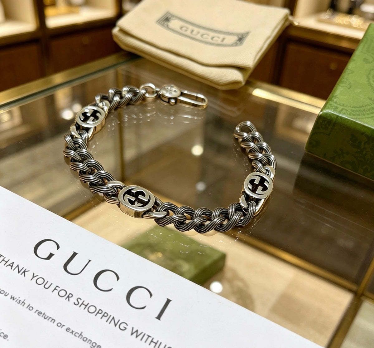 Gucci Dark Silver-Tone Textured Link Bracelet - album image 5