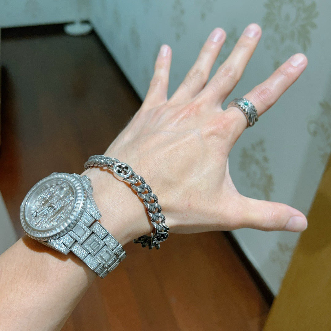 Gucci Dark Silver-Tone Textured Link Bracelet - album image 7