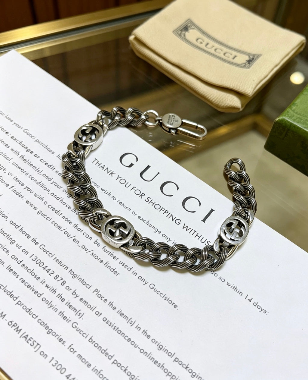 Gucci Dark Silver-Tone Textured Link Bracelet - album image 1