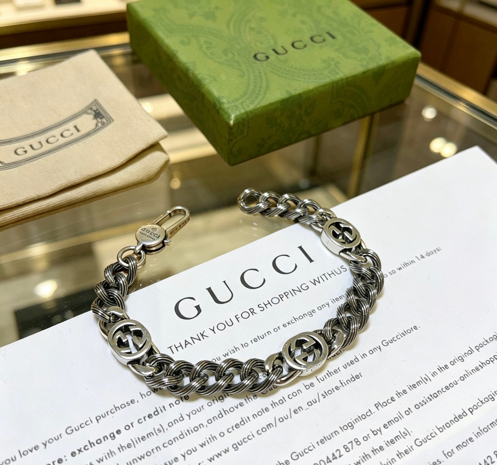 Gucci Dark Silver-Tone Textured Link Bracelet - album image 2