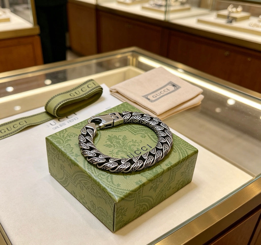 Gucci Silver-Tone Wide Grooved Cuban Link Bracelet - album image 5