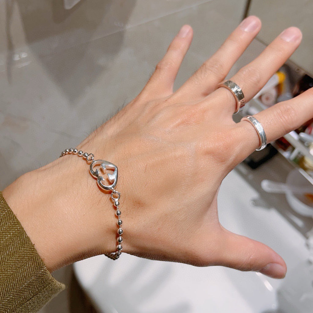 Gucci Silver-Tone Heart Charm Beaded Bracelet - album image 6