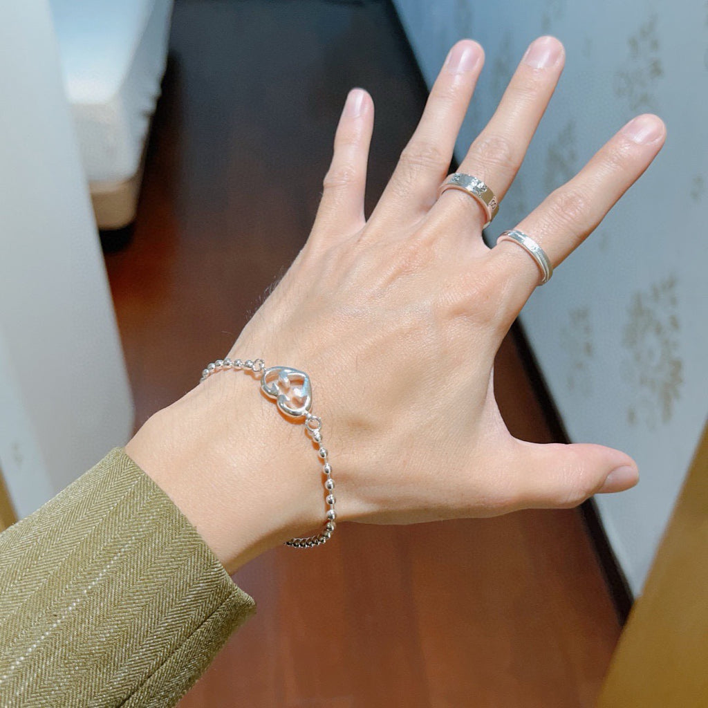 Gucci Silver-Tone Heart Charm Beaded Bracelet - album image 3