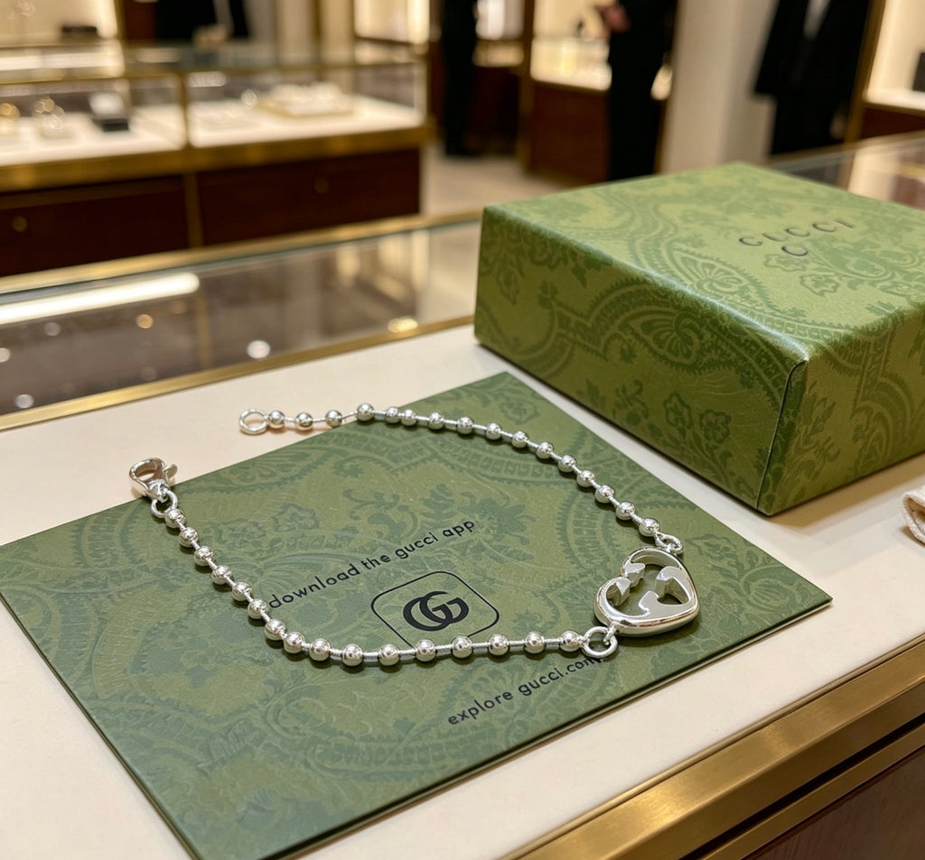 Gucci Silver-Tone Heart Charm Beaded Bracelet - album image 5