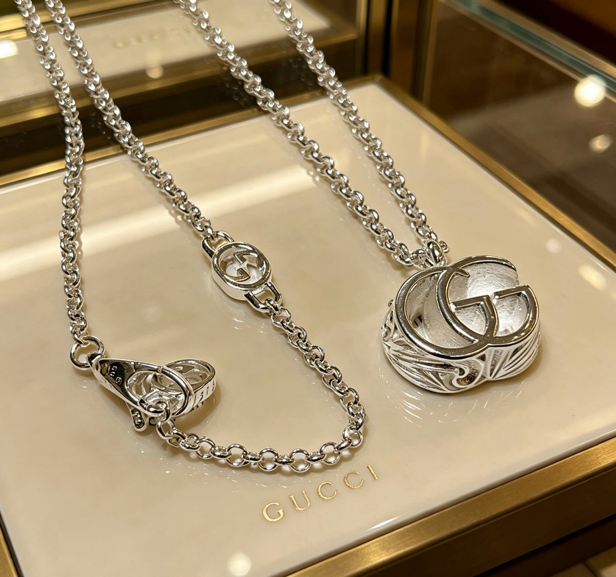 Gucci Anger Forest Interlocking G Antiqued Chain Necklace - album image 2