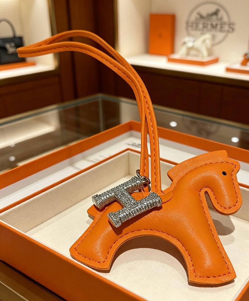 Hermès Orange Leather Horse Bag Charm - album image 6