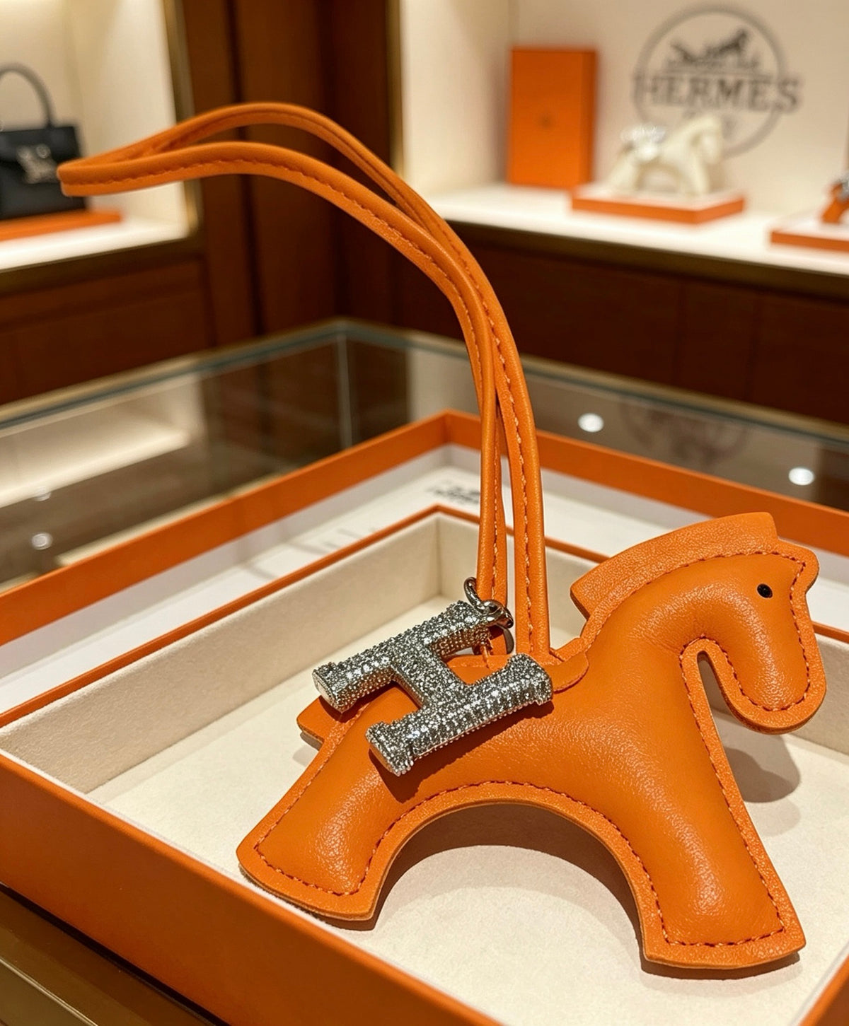 Hermès Orange Leather Horse Bag Charm - album image 6