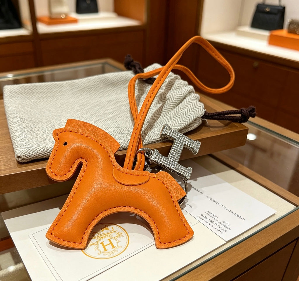 Hermès Orange Leather Horse Bag Charm - album image 3