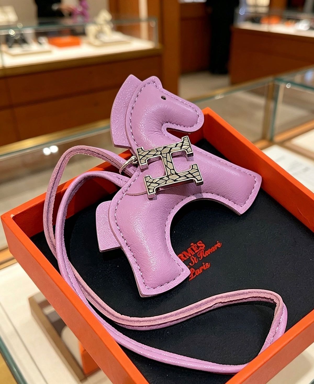 Hermès Lavender Leather Horse Bag Charm - album image 2