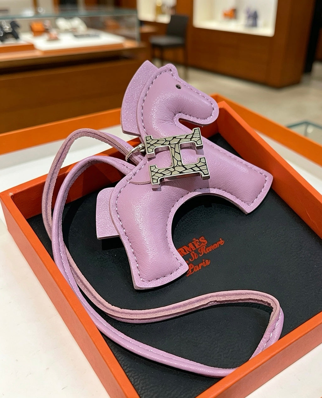 Hermès Lavender Leather Horse Bag Charm - album image 6