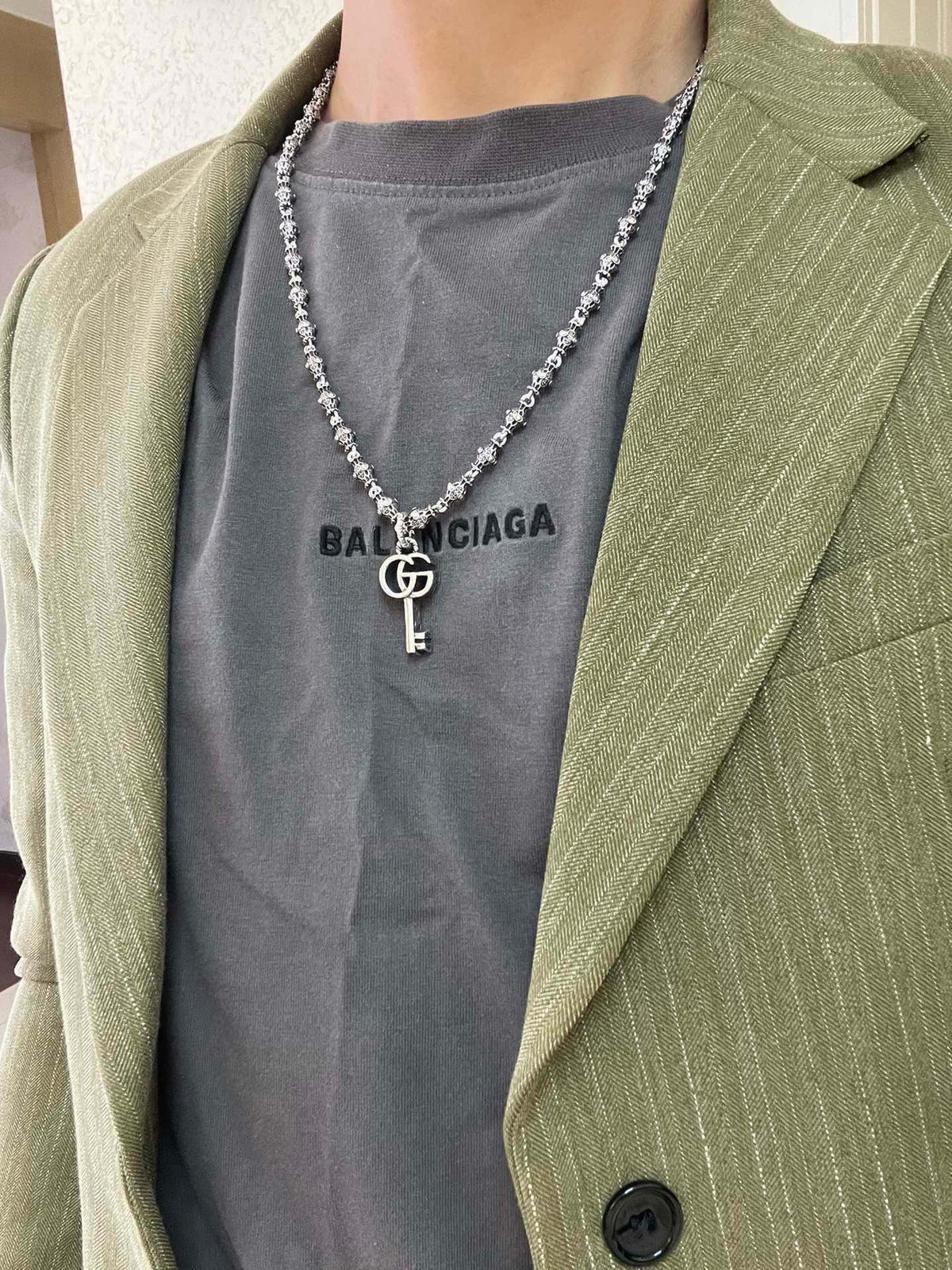 Gucci Anger Forest Interlocking G Key Pendant Antiqued Chain Necklace - album image 9