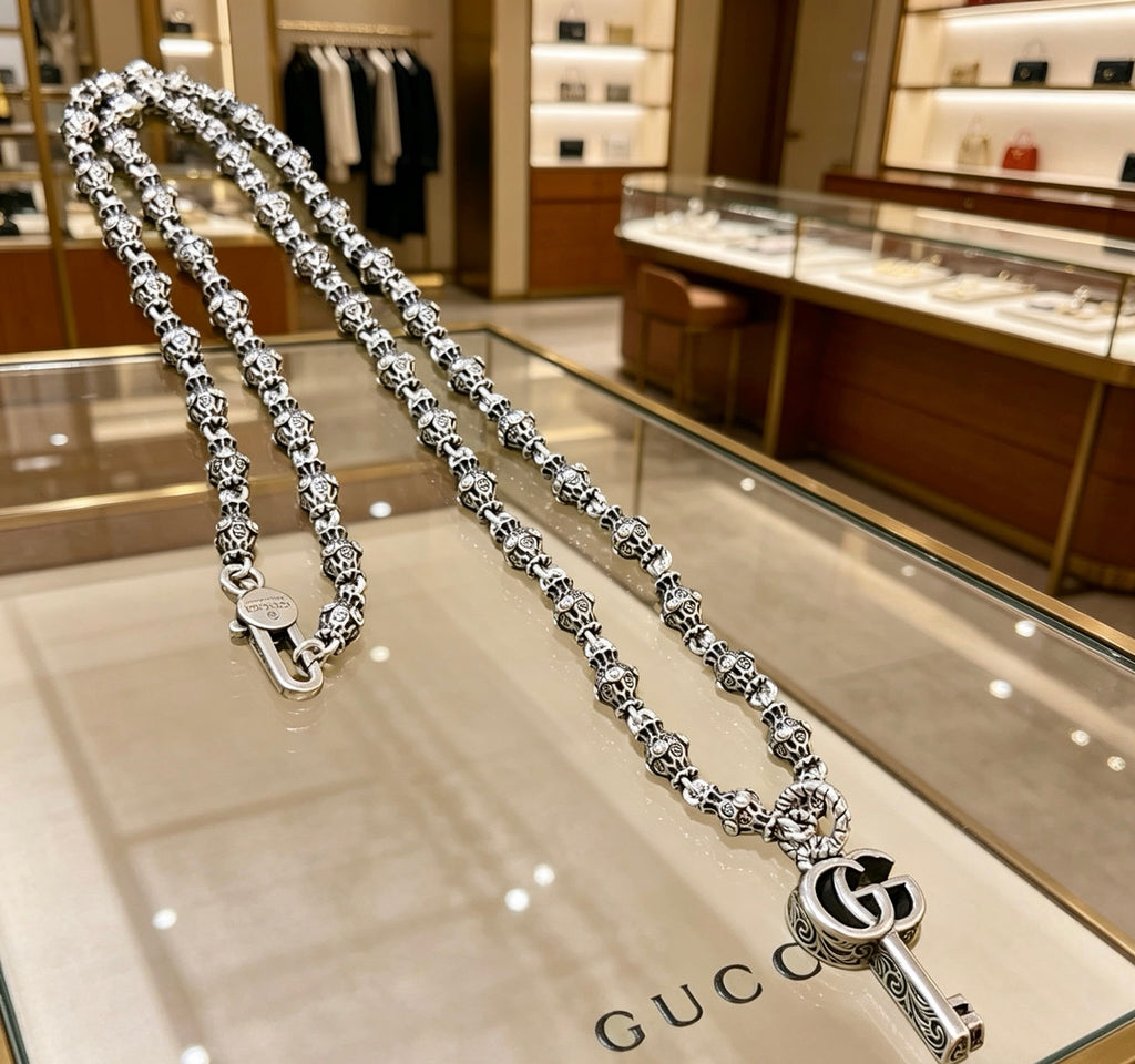 Gucci Anger Forest Interlocking G Key Pendant Antiqued Chain Necklace - album image 1