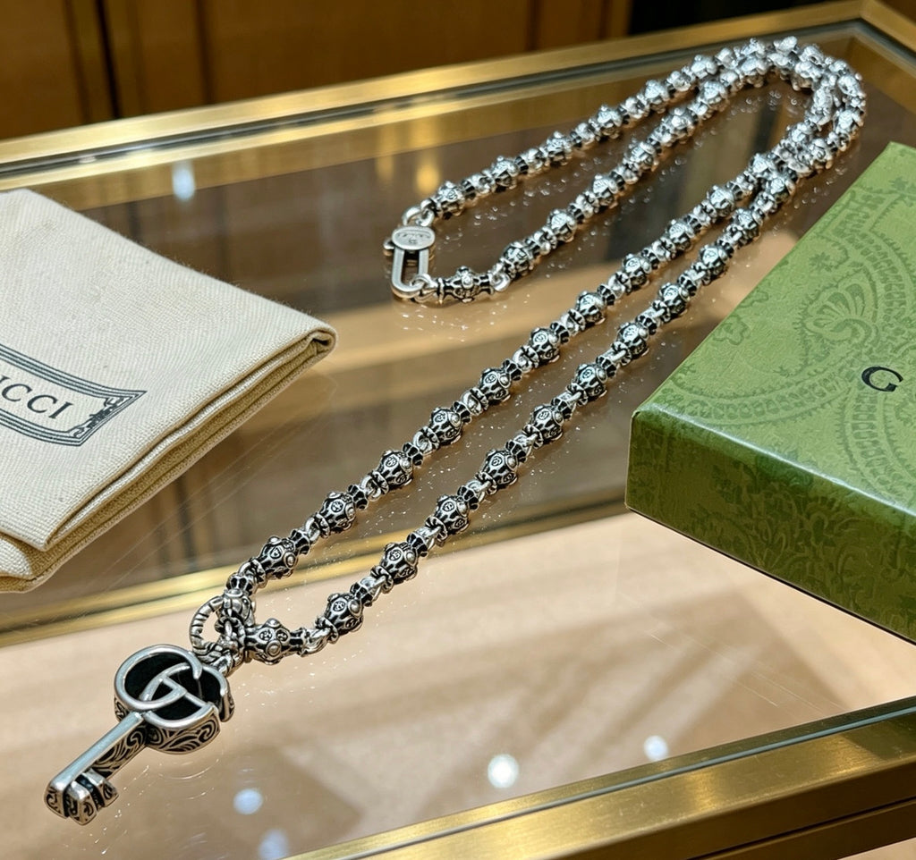 Gucci Anger Forest Interlocking G Key Pendant Antiqued Chain Necklace - album image 7