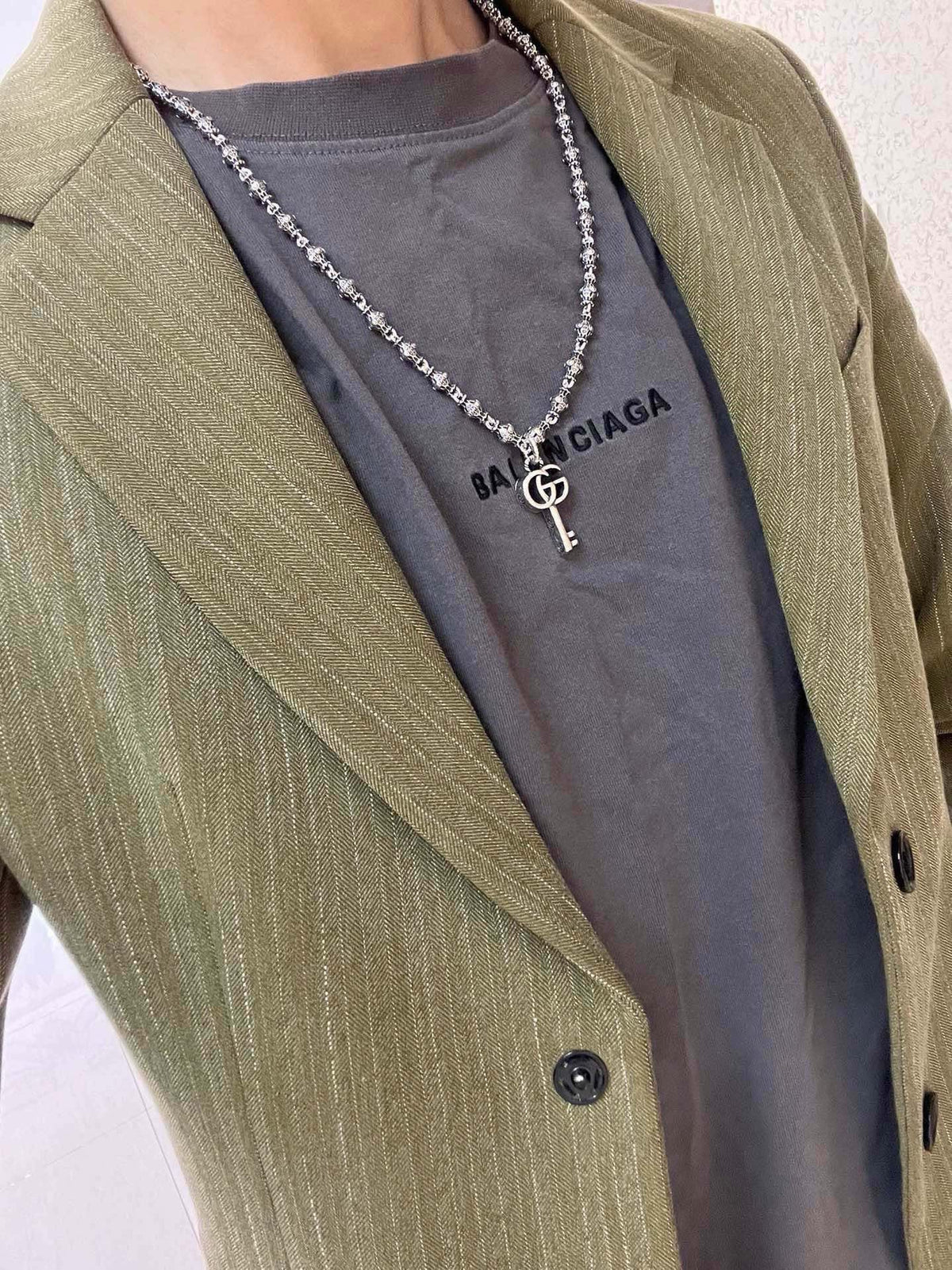 Gucci Anger Forest Interlocking G Key Pendant Antiqued Chain Necklace - album image 6