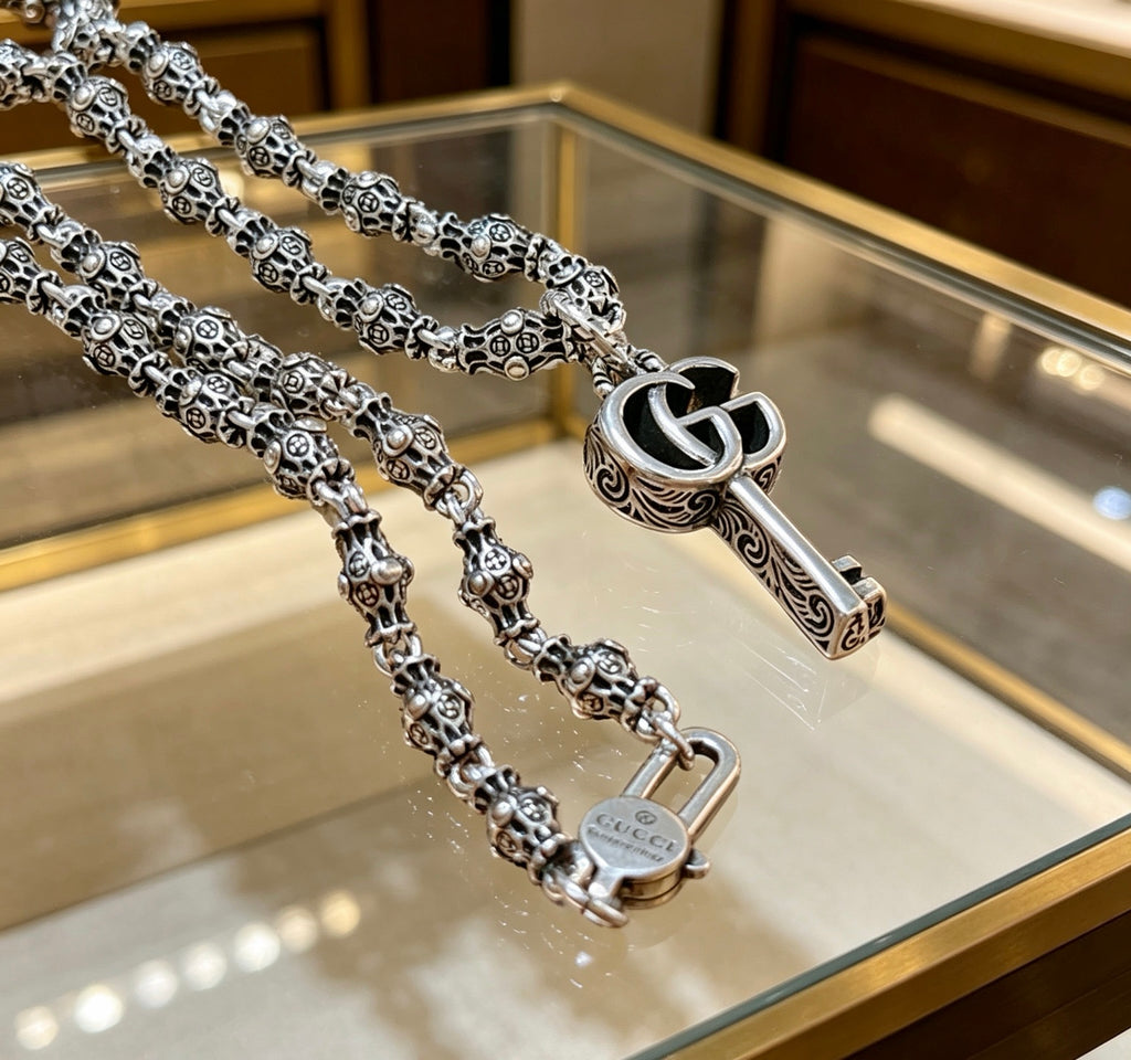 Gucci Anger Forest Interlocking G Key Pendant Antiqued Chain Necklace - album image 5