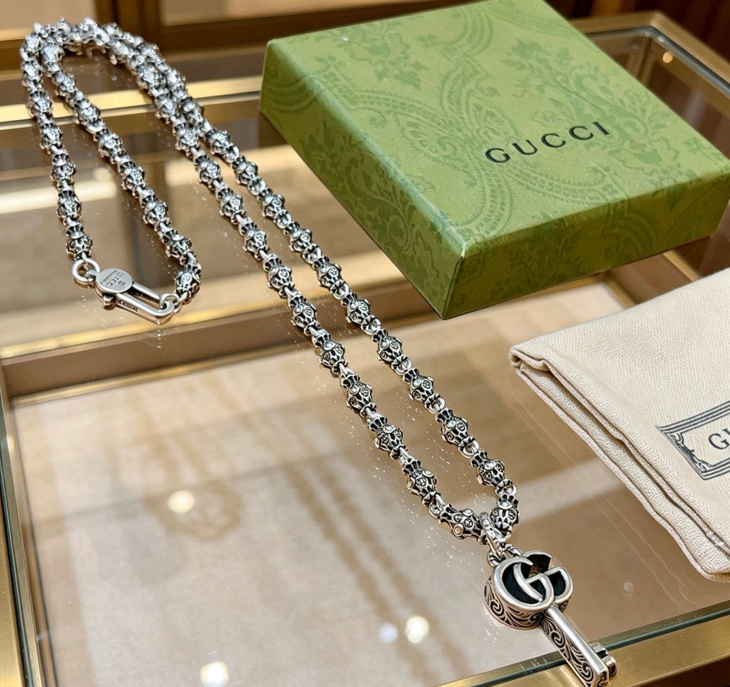 Gucci Anger Forest Interlocking G Key Pendant Antiqued Chain Necklace - album image 8