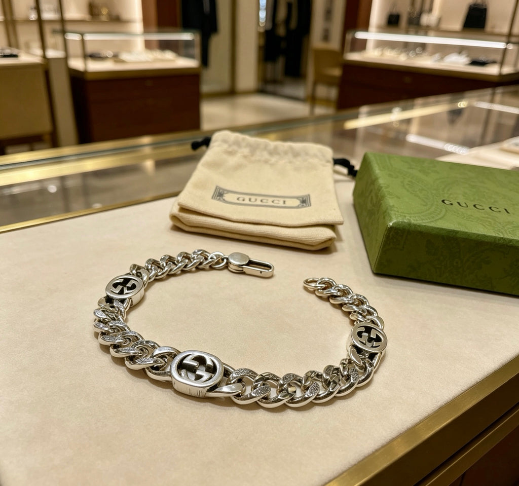Gucci Silver-Tone Wide Woven Chain Bracelet - album image 1