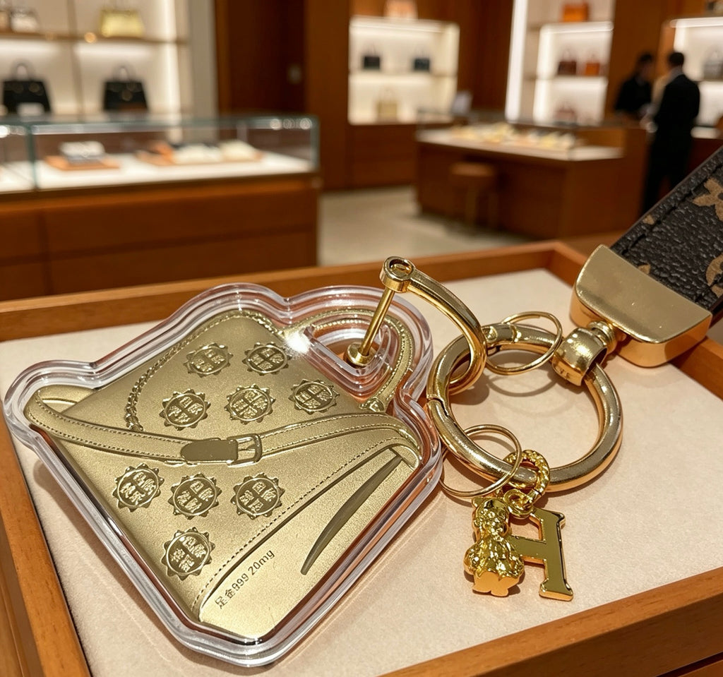 Hermès Gold-Tone Handbag-Charm Keychain with Black Strap - album image 5