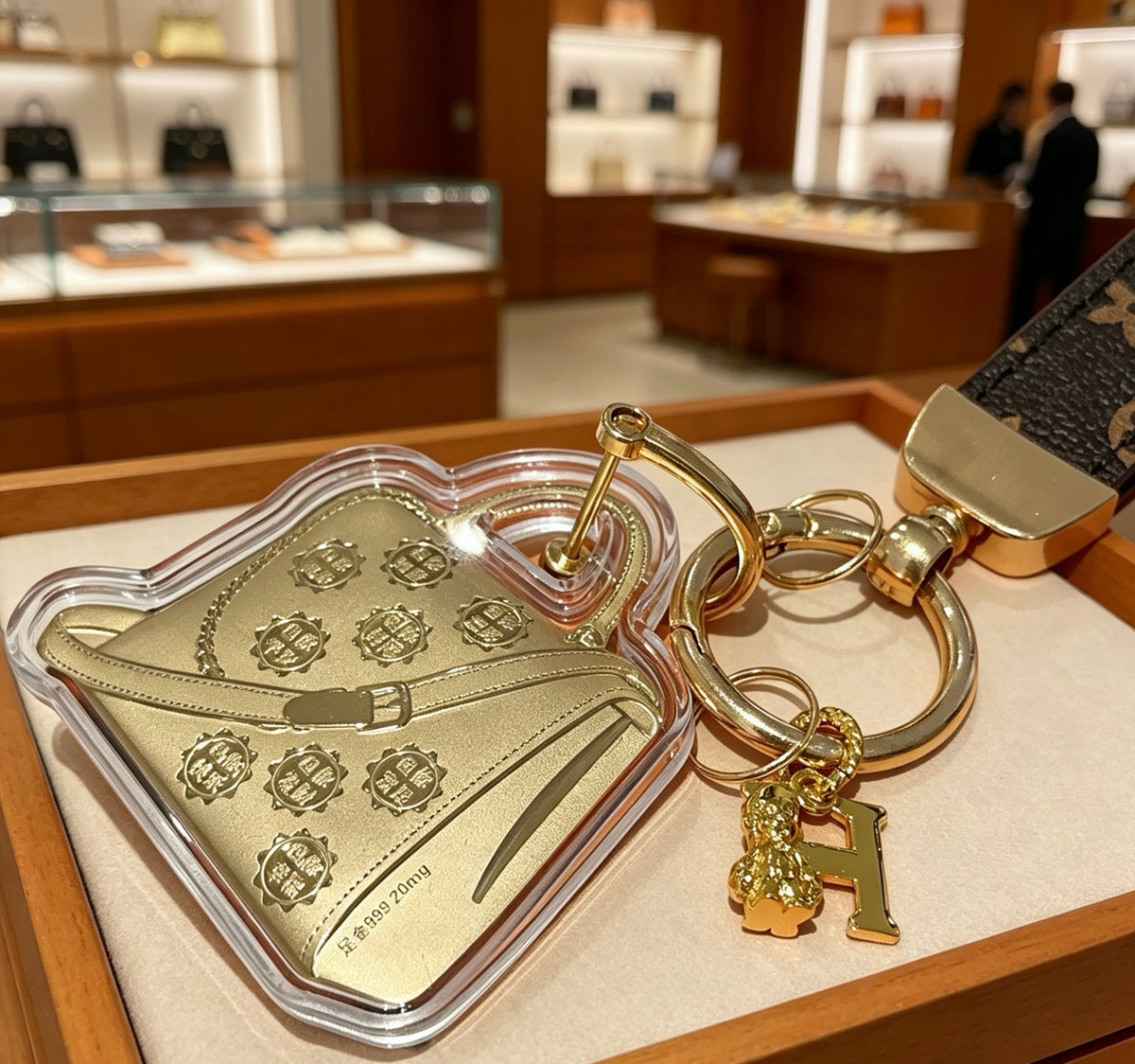 Hermès Gold-Tone Handbag-Charm Keychain with Black Strap - album image 5