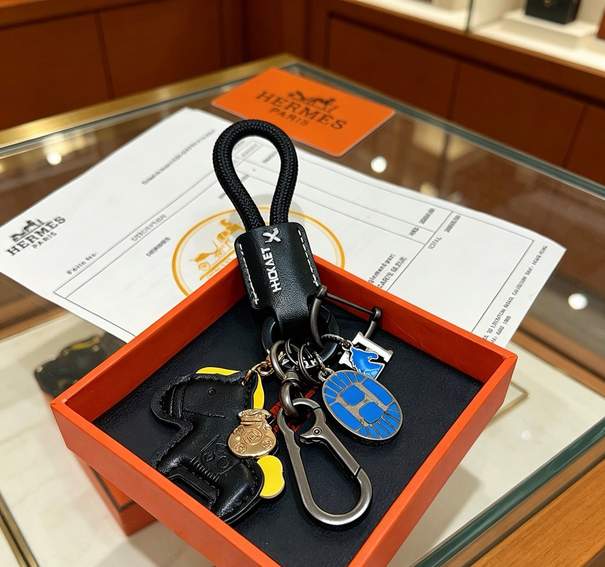 Hermès Black Horse Keychain with Black Braided Cord - album image 2