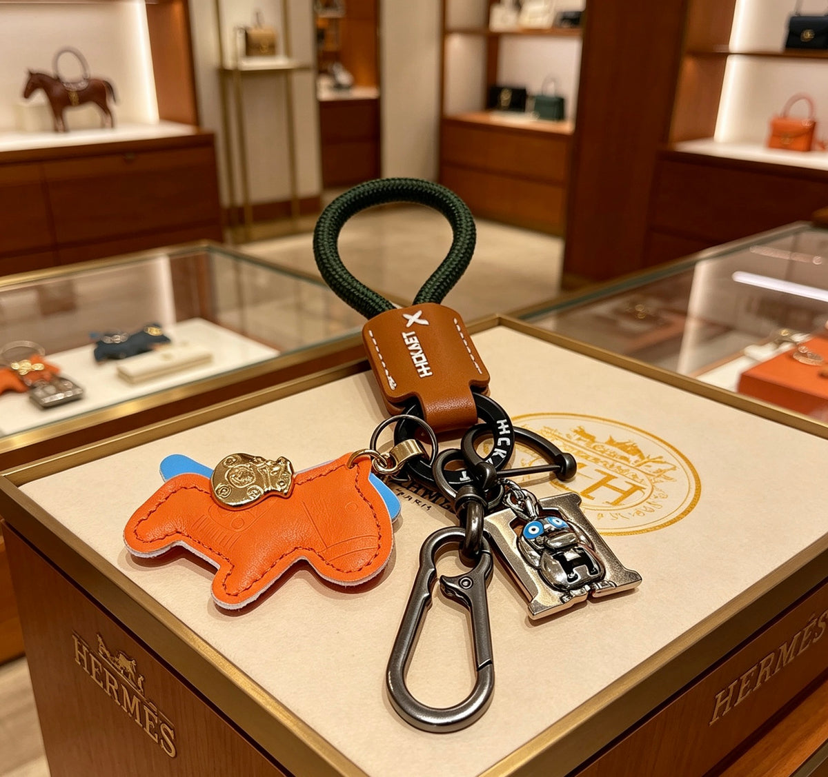 Hermès Orange Horse Keychain with Brown Strap - album image 1