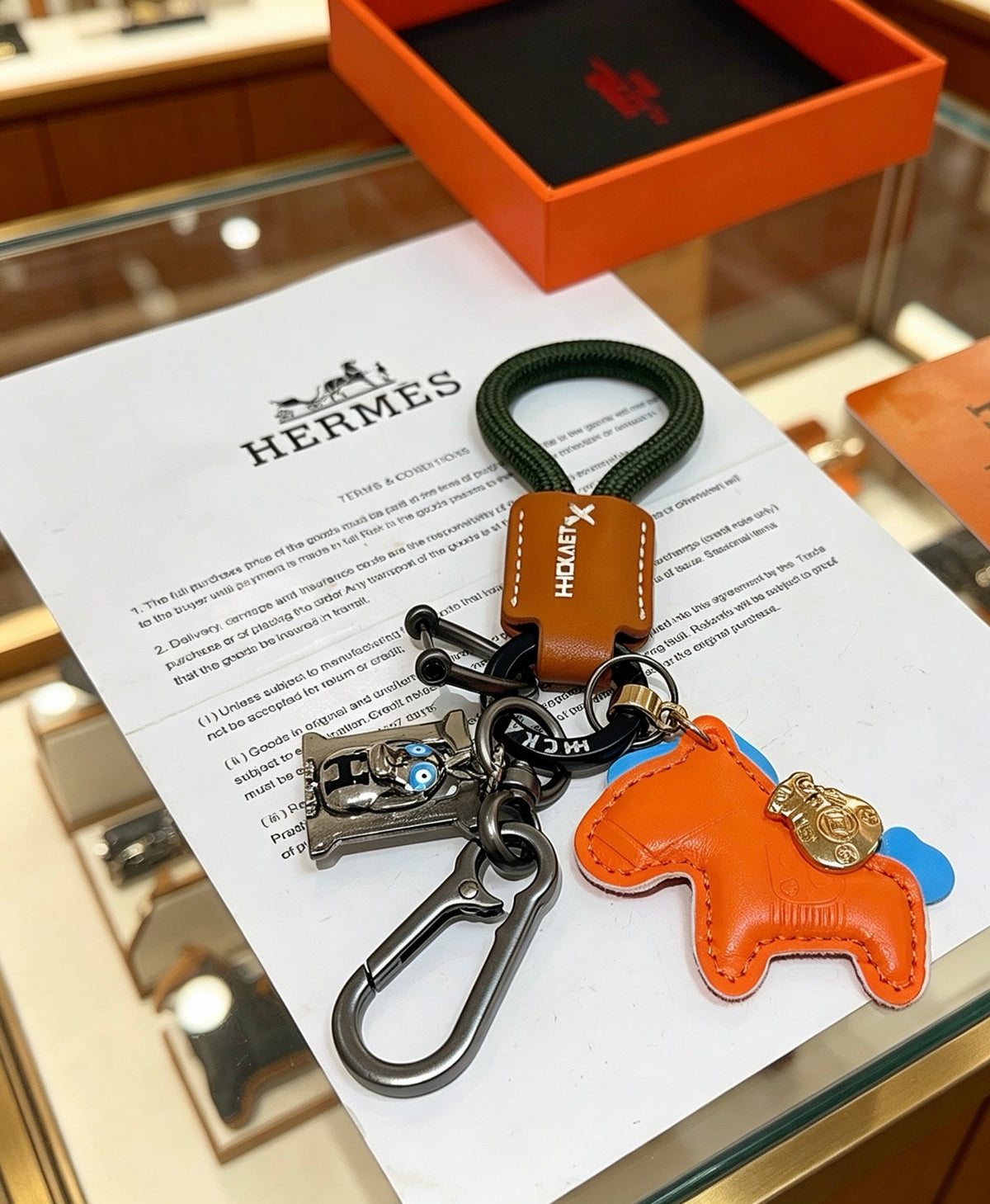 Hermès Orange Horse Keychain with Brown Strap - album image 6