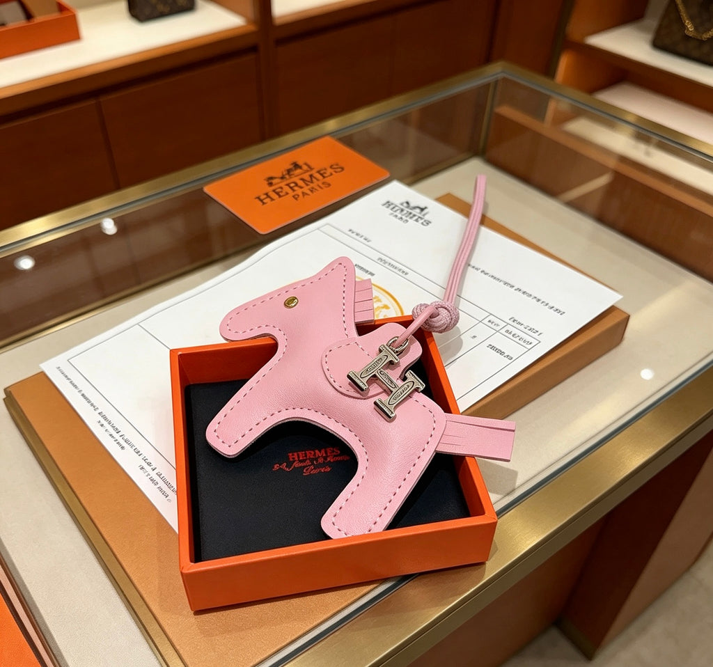 Hermès Pink Leather Horse Bag Charm - album image 3
