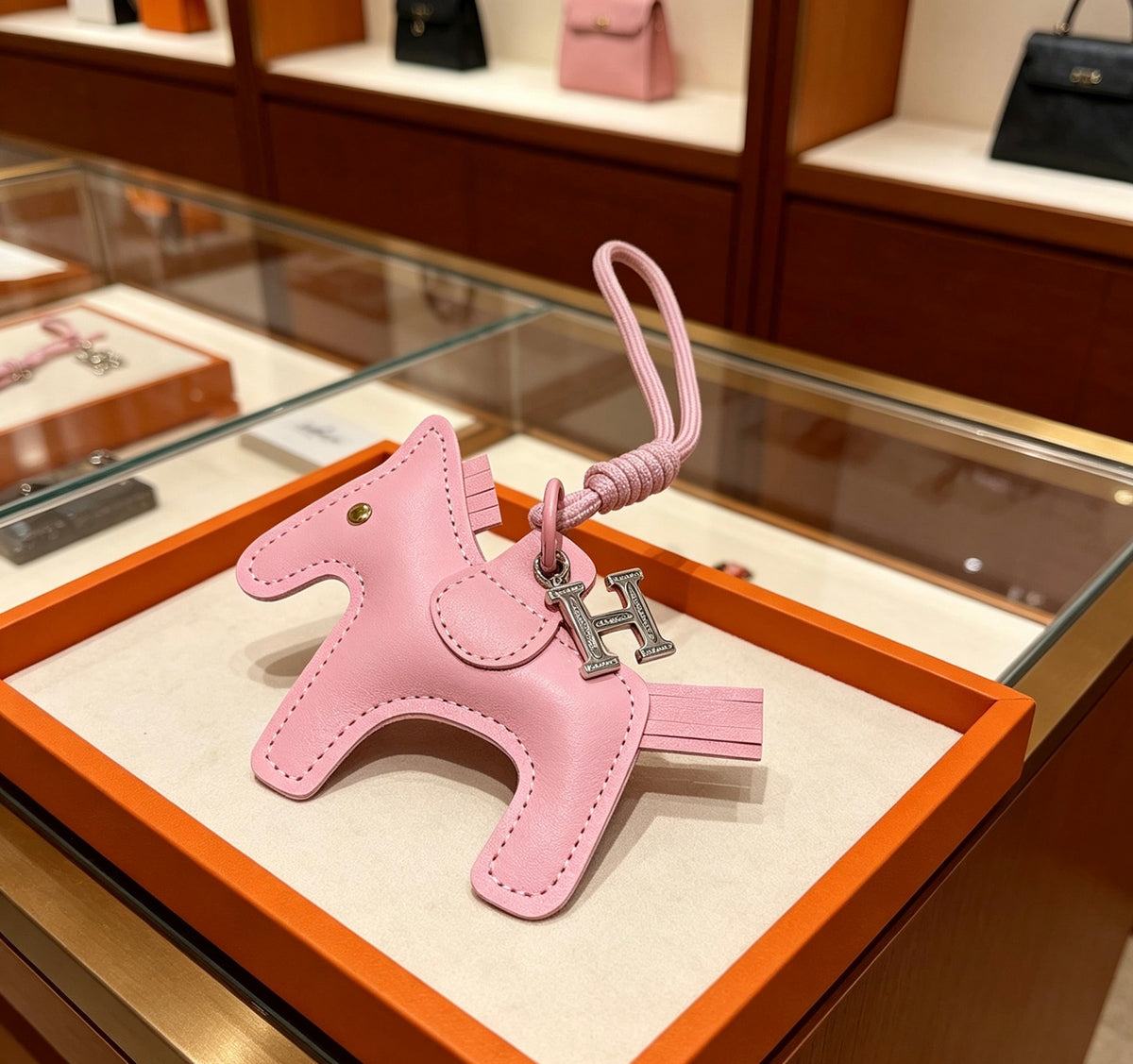 Hermès Pink Leather Horse Bag Charm - album image 2