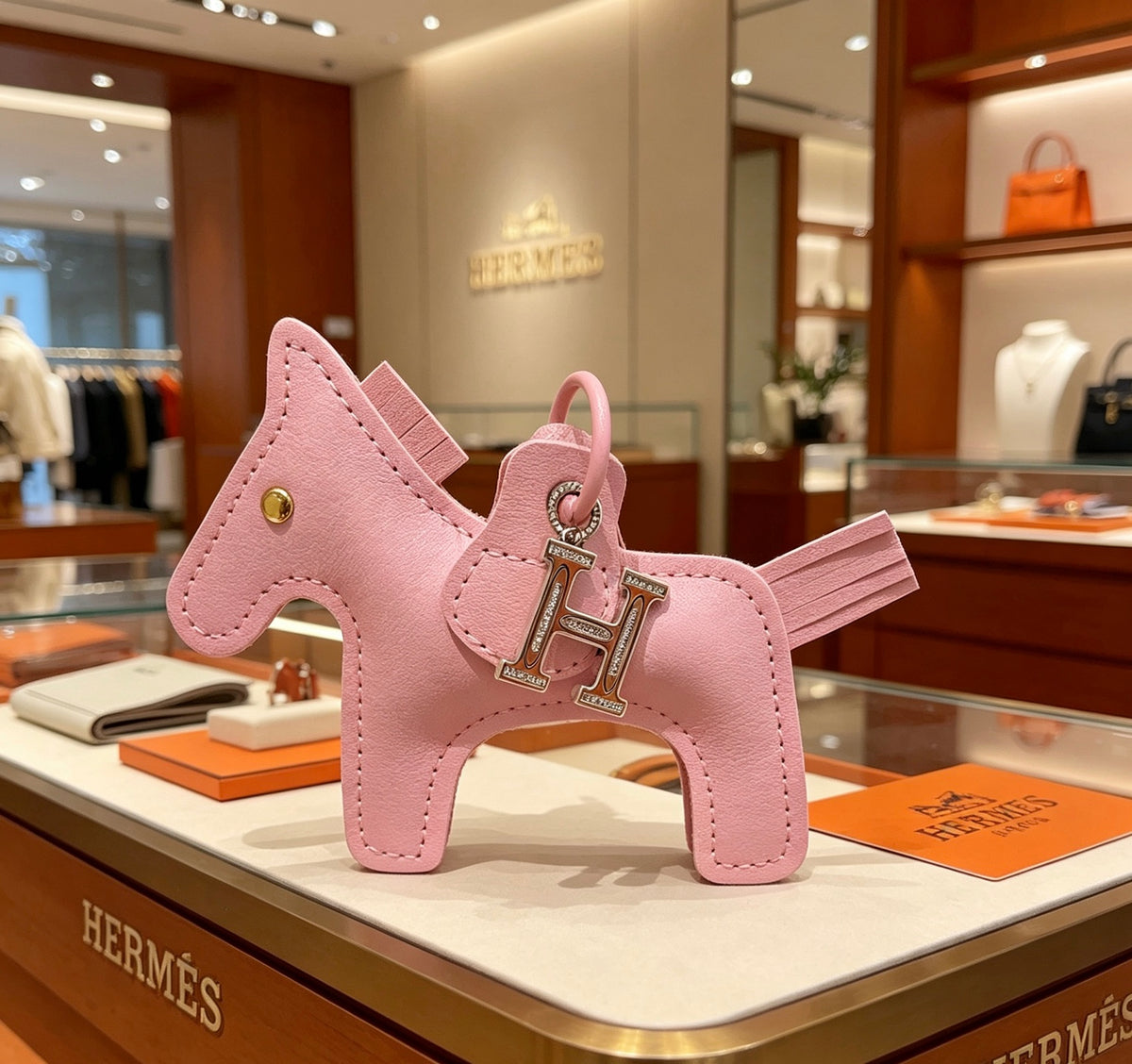 Hermès Pink Leather Horse Bag Charm - album image 4