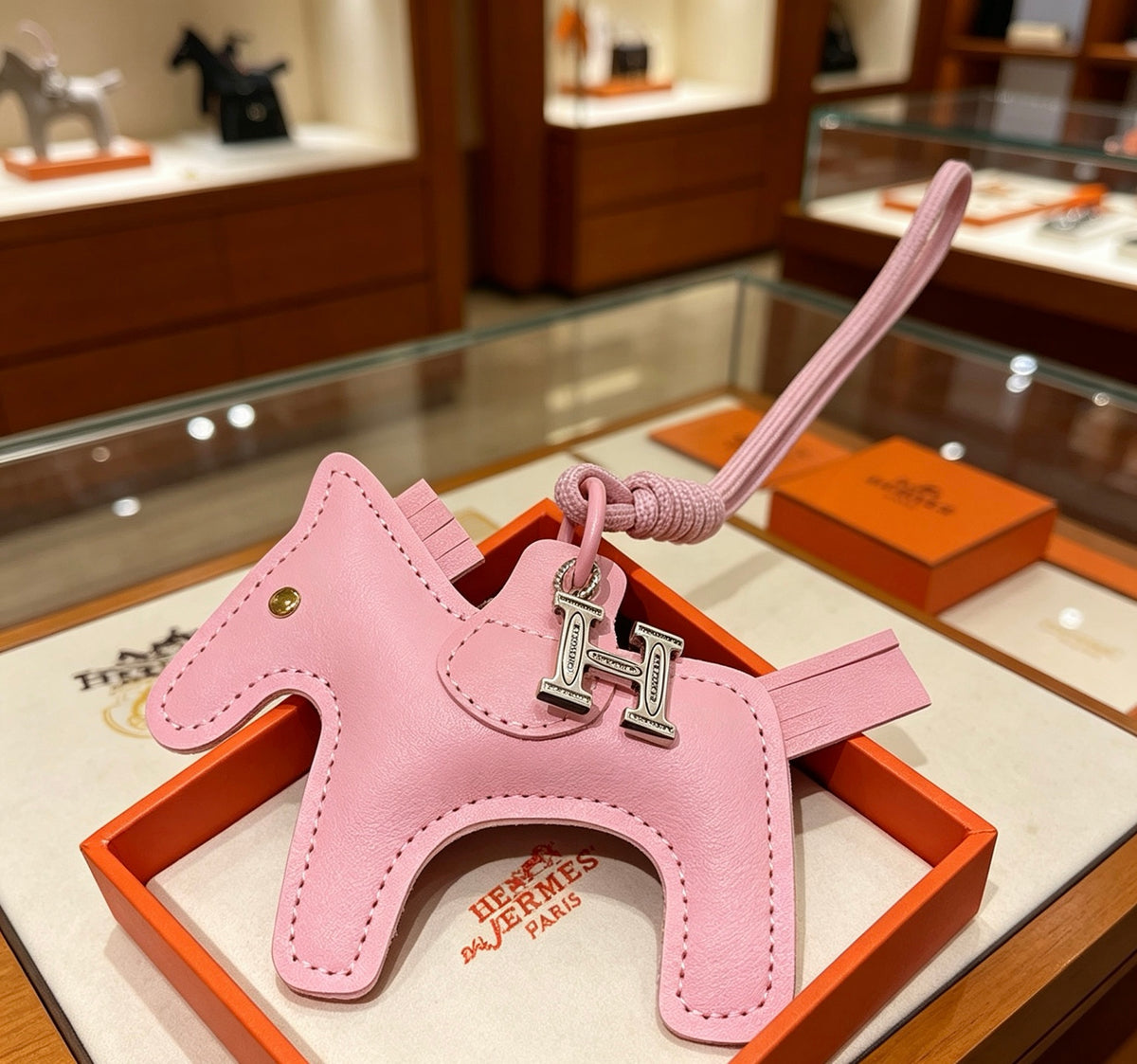 Hermès Pink Leather Horse Bag Charm - album image 6