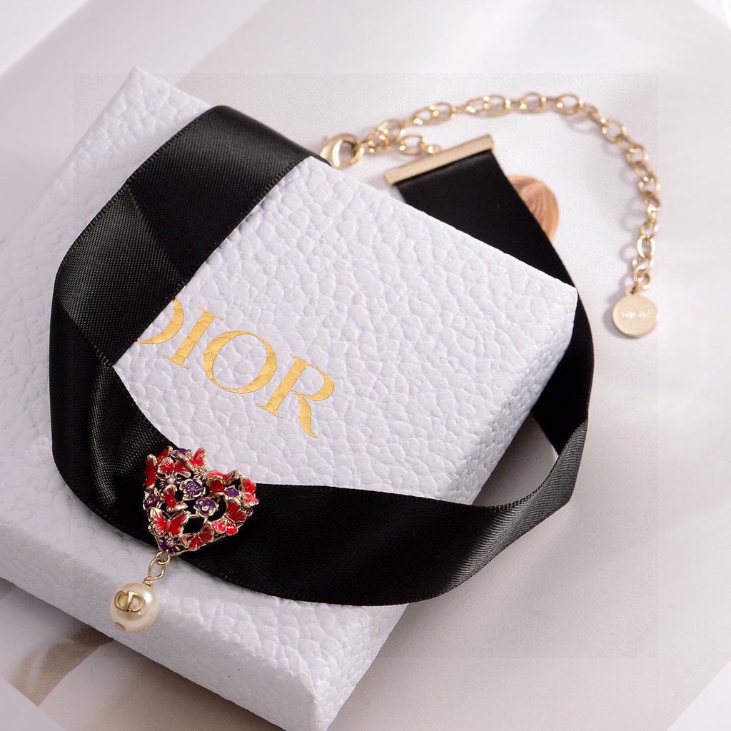 Dior Black Choker with Red Floral Medallion - product image 1