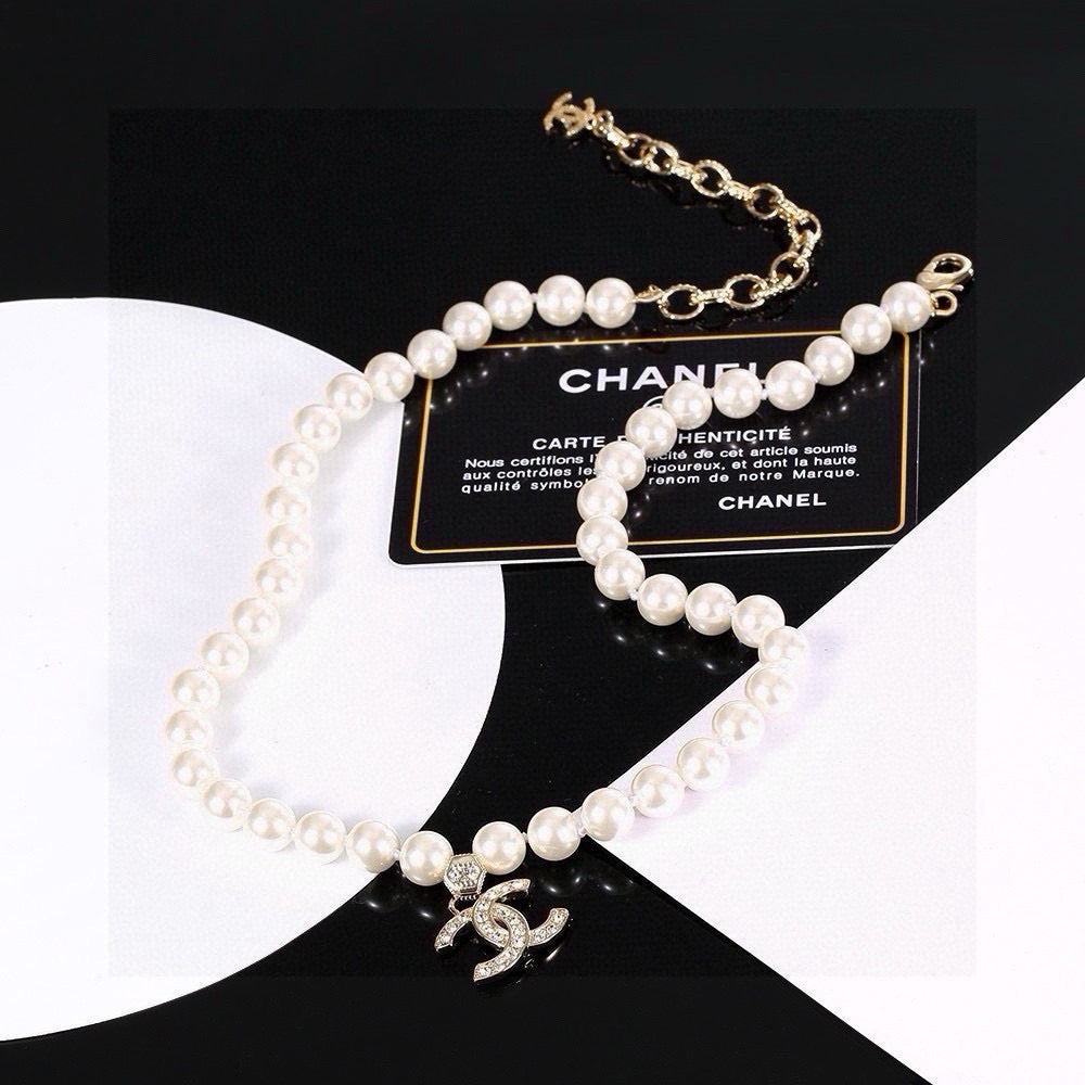 Chanel Interlocking C Pearl Crystal Accent Necklace - album image 8