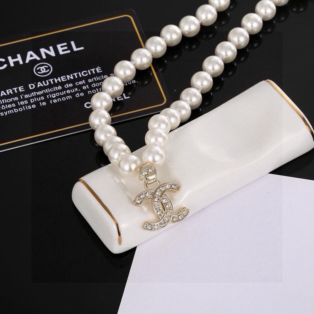 Chanel Interlocking C Pearl Crystal Accent Necklace - album image 2